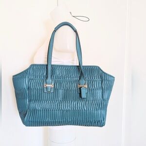 Coach Taylor Gathered Leather Alexis Teal Blue Carryall Purse
